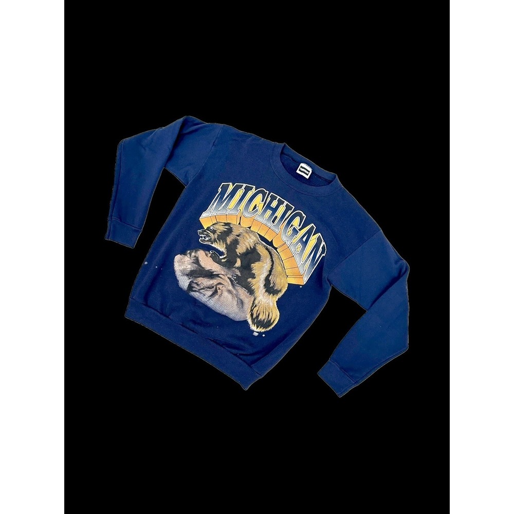 Vintage University of Michigan Wolverines Crewneck Tultex Navy Sweatshirt Large